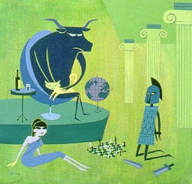 Minerva And Minotaur Contemplating World Domination — Josh Agle (shag)