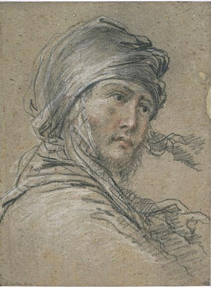 Man's Head, Wearing A Turban, Three-quarters To The Right — Salvator Rosa