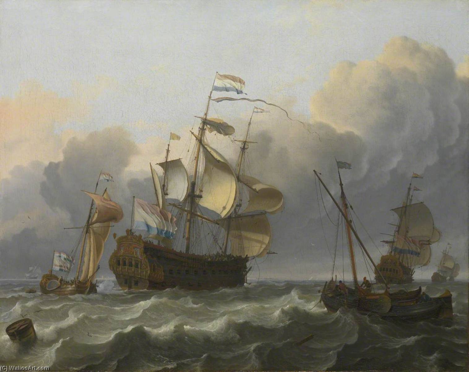 A Dutch Flagship With A Yacht Under Her Stern — Ludolf Backhuysen I