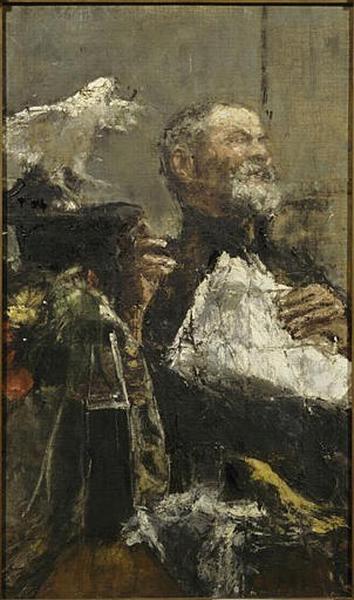 L'homme Au Perroquet Au Revers Homme Levant Son Chapeau — Antonio Mancini