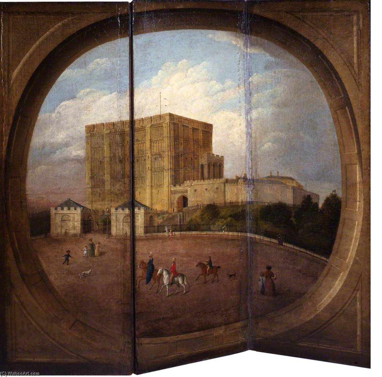 Three Panel Screen With A View Of Norwich Castle, Norfolk (verso) — James Sillett