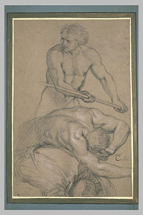 Trois Hommes À Mi-corps Dont Deux Étendus — Charles Le Brun