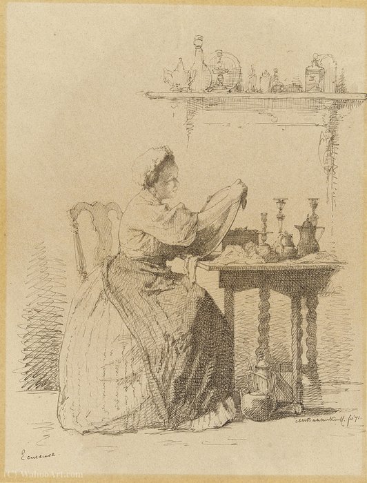 Ecureuse, A Servant Girl Polishing At A Table — Alexander Hugo Bakker Korff