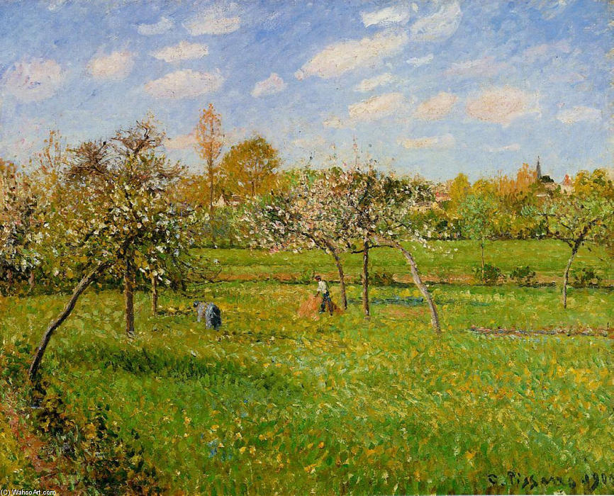 Spring Morning, Cloudy, Eragny — Camille Pissarro