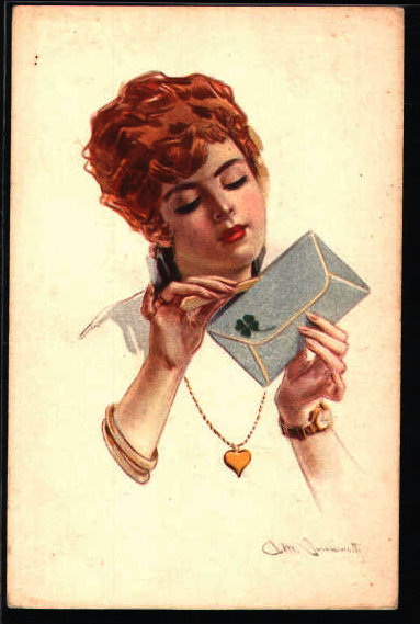 Red-haired Woman Opens The Curious Love Letter — Amedeo Momo Simonetti