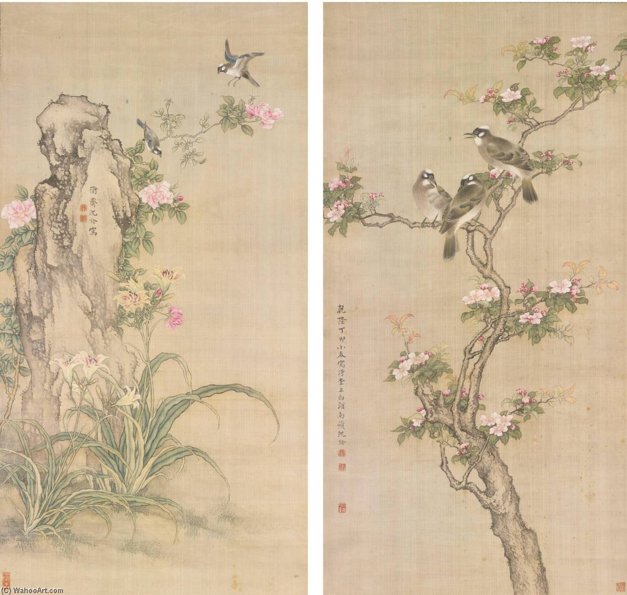 Flower, Rock And Birds — Shen Quan