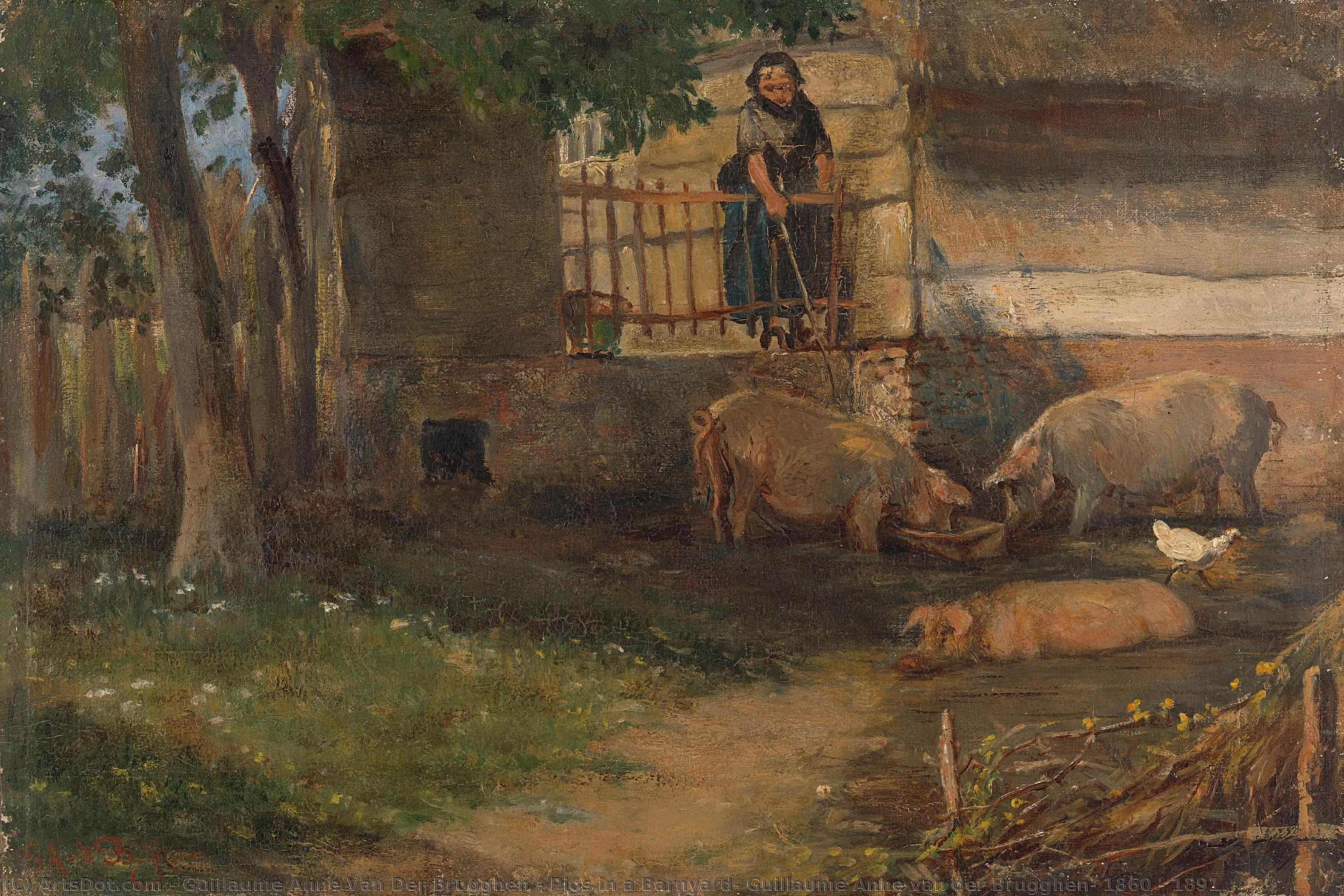 Pigs In A Barnyard, Guillaume Anne Van Der Brugghen, 1860 - 1891 — Guillaume Anne Van Der Brugghen