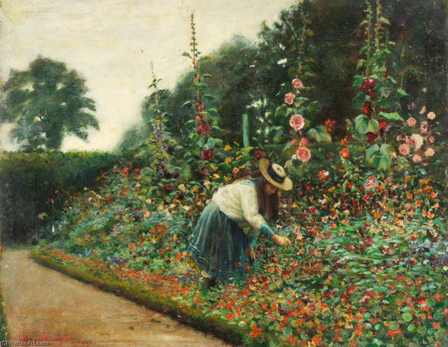Girl Tending A Garden — Benjamin Haughton