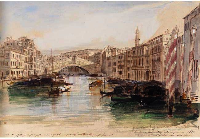 The Grand Canal Looking Towards The Rialto Bridge, Venice — Edward Lear