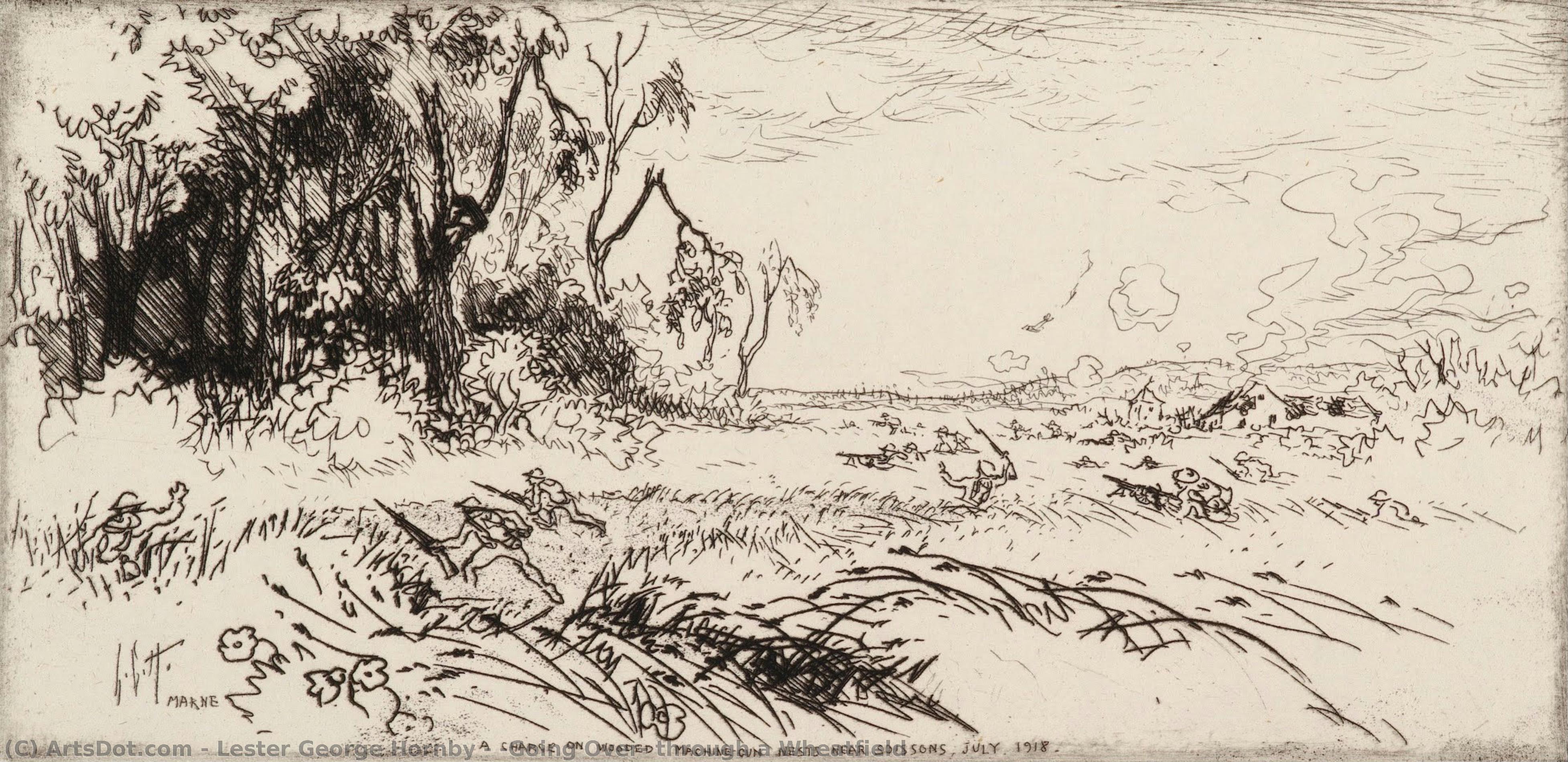 “going Over” Through A Wheatfield — Lester George Hornby