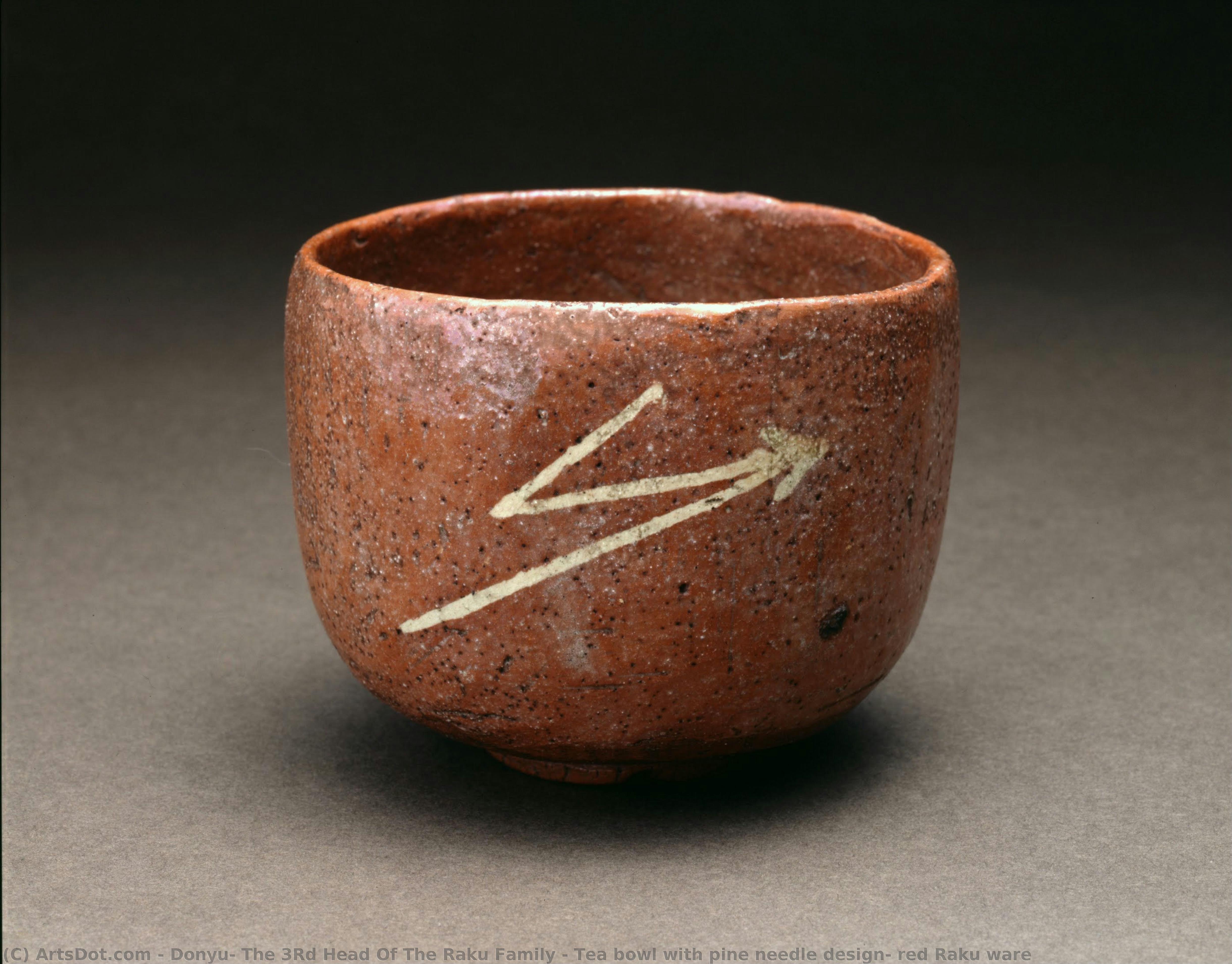 Tea Bowl With Pine Needle Design, Red Raku Ware — Donyu, The 3rd Head Of The Raku Family