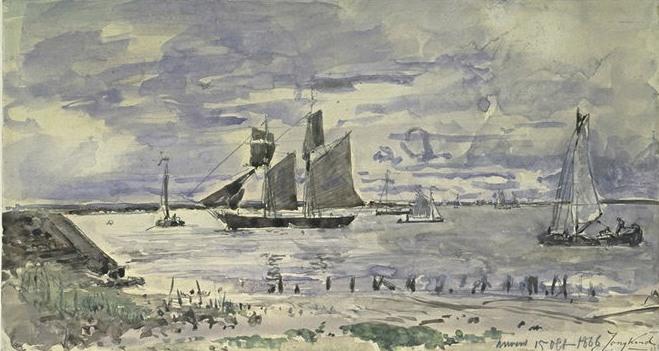 Flotilla Of Boats At The Entrance Of Antwerp — Johan Barthold Jongkind