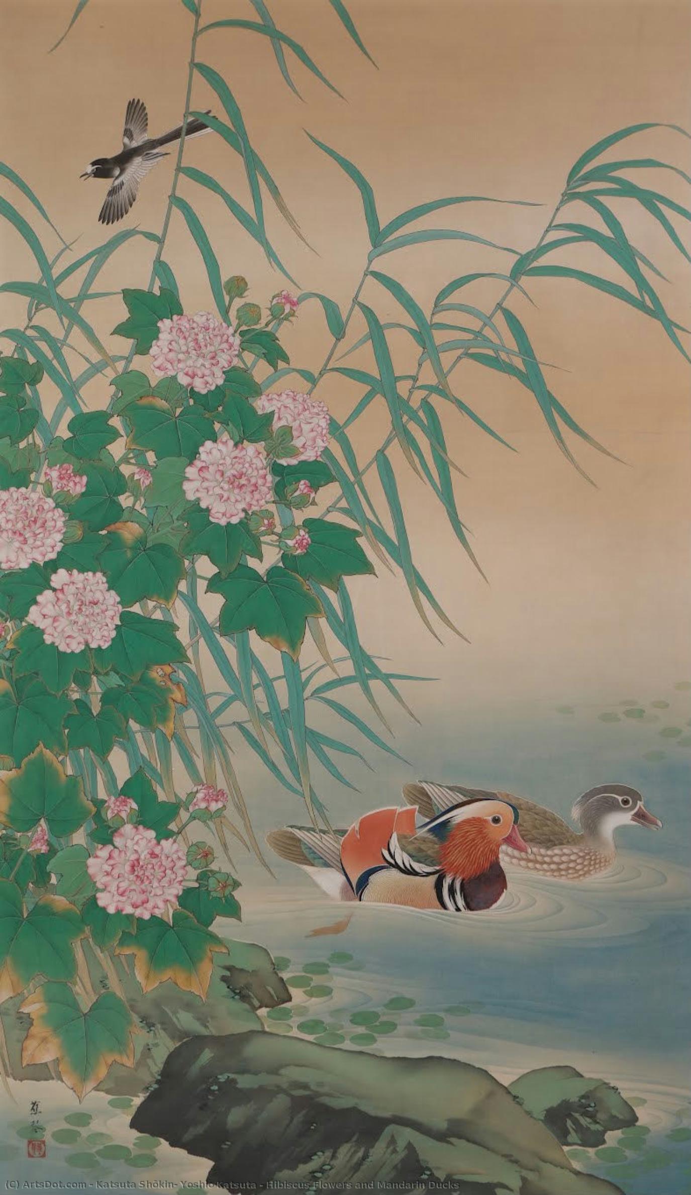 Hibiscus Flowers And Mandarin Ducks — Katsuta Shōkin, Yoshio Katsuta