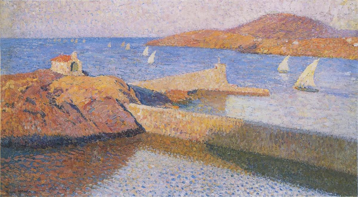 Collioure La Chapelle Sur La Digue - Voiles Blanche — Henri Jean Guillaume Martin