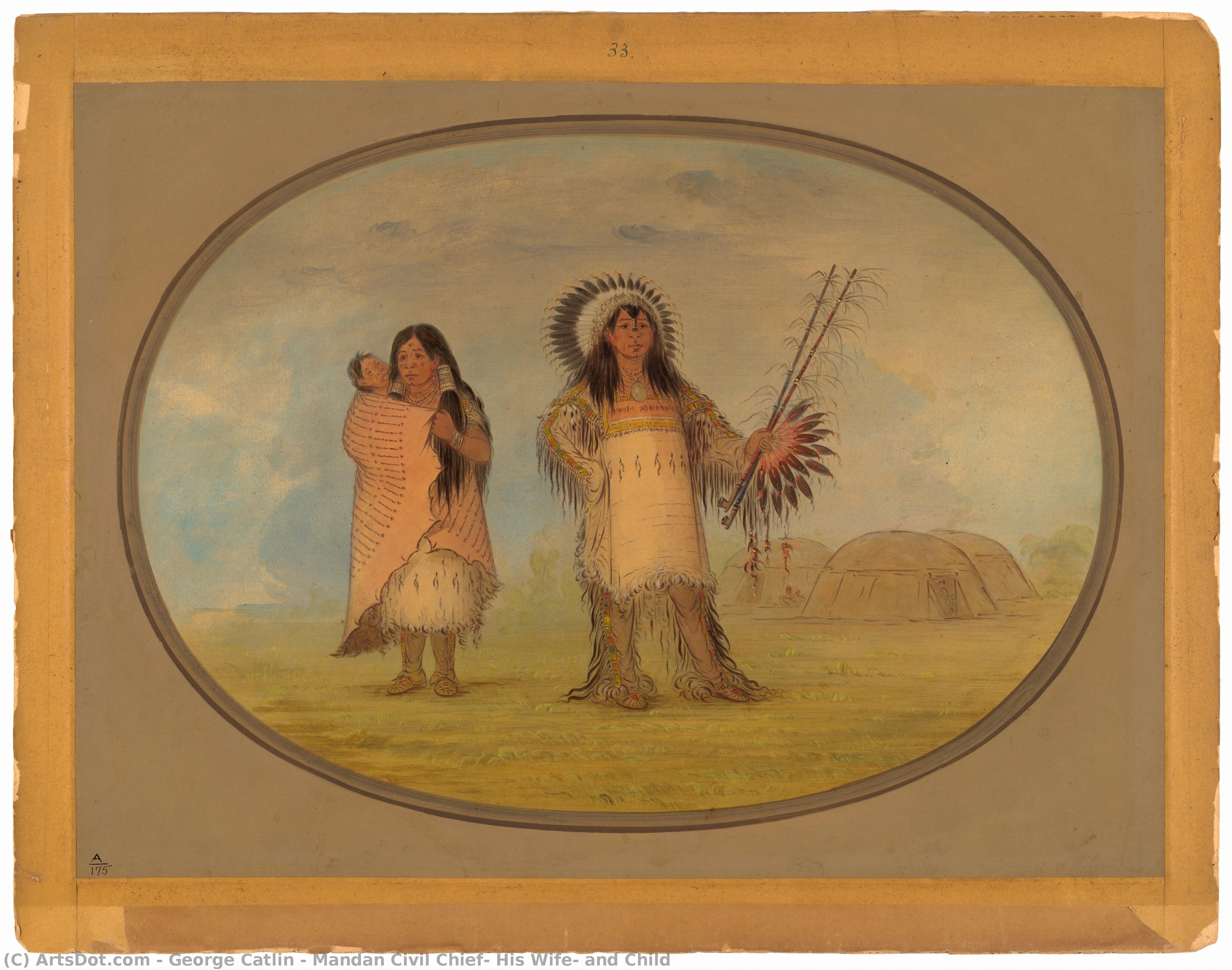 Mandan Civil Chief, His Wife, And Child — George Catlin