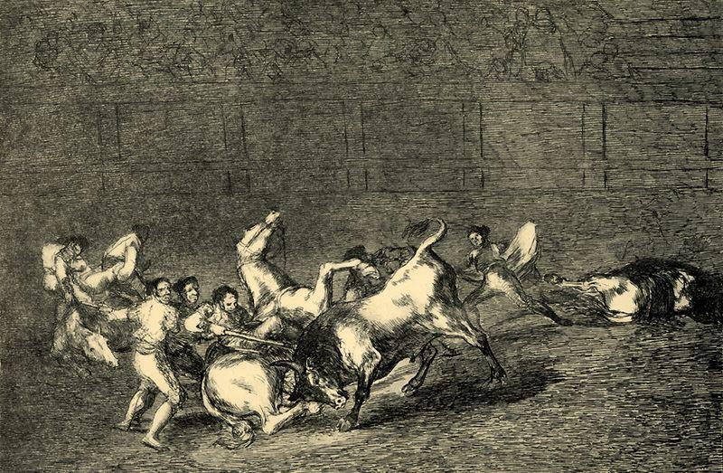 Dos Grupos De Picadores Arrollados De Seguida Por Un Solo Toro — Francisco José De Goya Y Lucientes