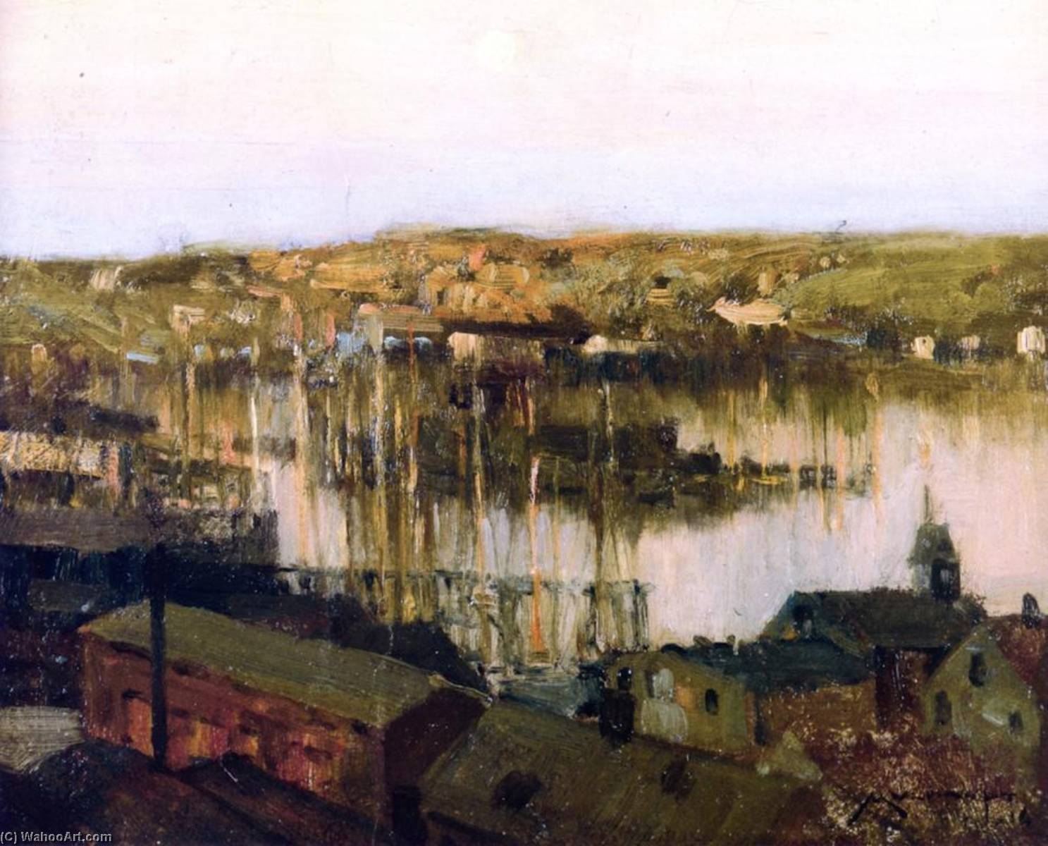 Moonrise At Sunset, Gloucester — Frederick John Mulhaupt
