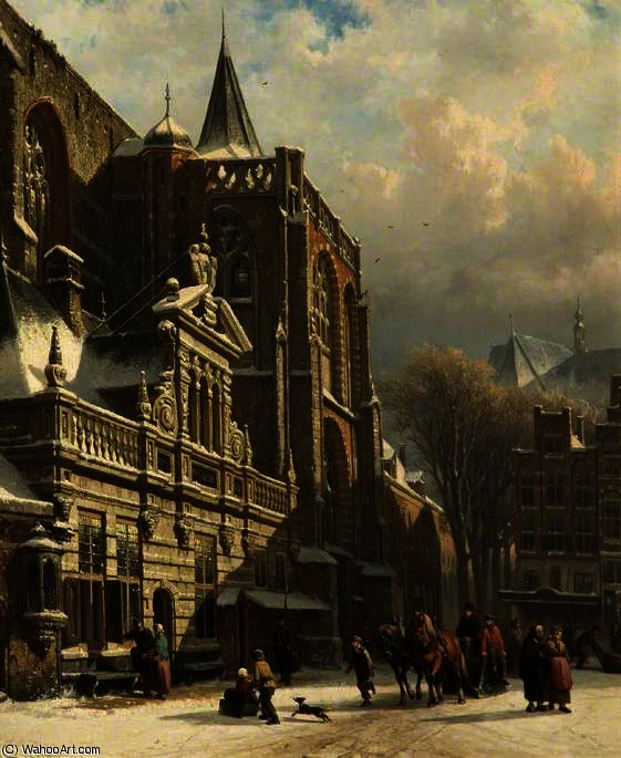 View Of The Hoofdwacht And The Grote Kerk, Zwolle, The Netherlands — Cornelis Springer