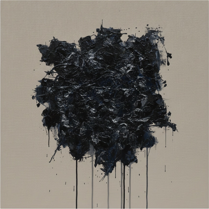 Obsidian Fragmentation Amidst Descending Charcoal Drips — Christian Noiret