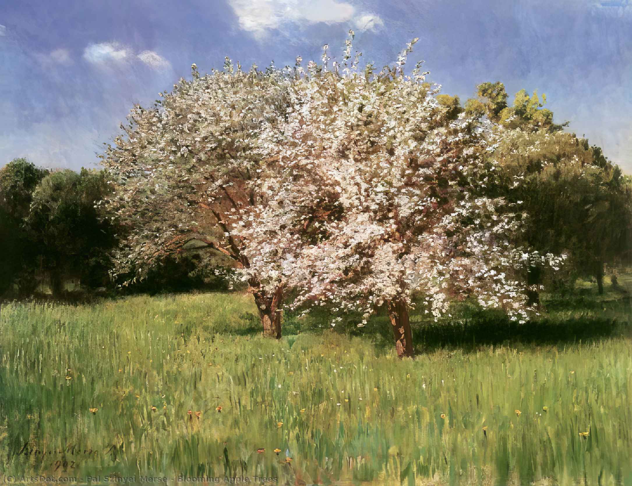 Blooming Apple Trees — Pal Merse Szinyei