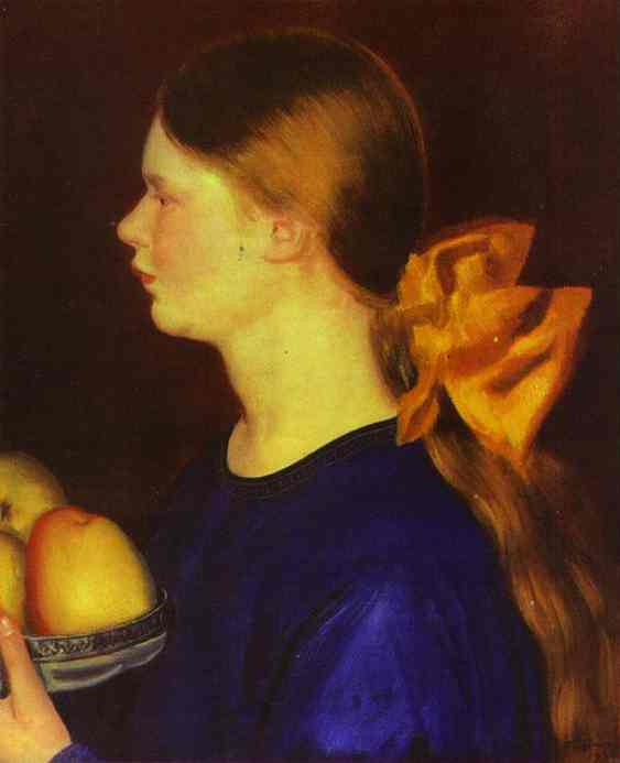 Girl With Apples (portrait Of Irina Kustodiyeva) — Boris Mikhailovich Kustodiev