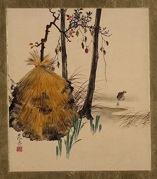 Lacquer Paintings Of Various Subjects Snow Shelter For A Tree With Sparrow — Shibata Zeshin