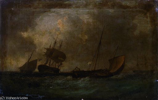 The Evening Gun; And A Two-decker Bearing Down On A Lugger — Charles Martin Powell