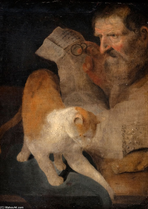 Einen Brief Lesender Alter Mann Mit Seiner Katze — Christoph Paudiss