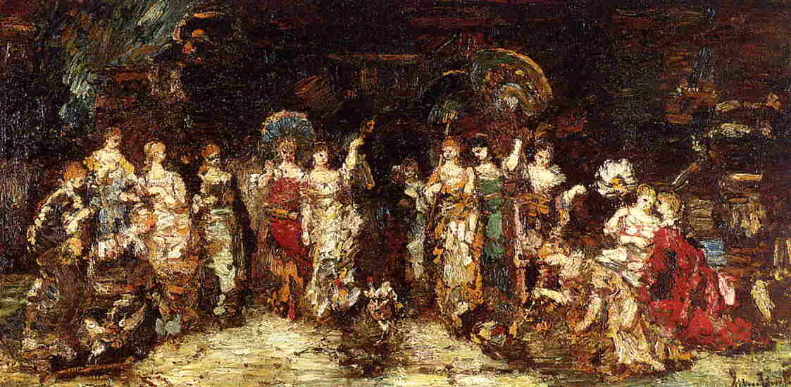 Cock Fight In Front Of A Group Of Young Women — Adolphe Joseph Thomas Monticelli