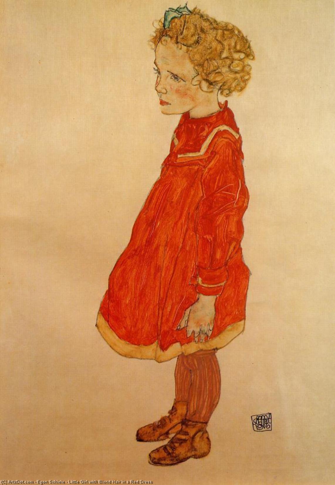 Little Girl With Blond Hair In A Red Dress — Egon Schiele