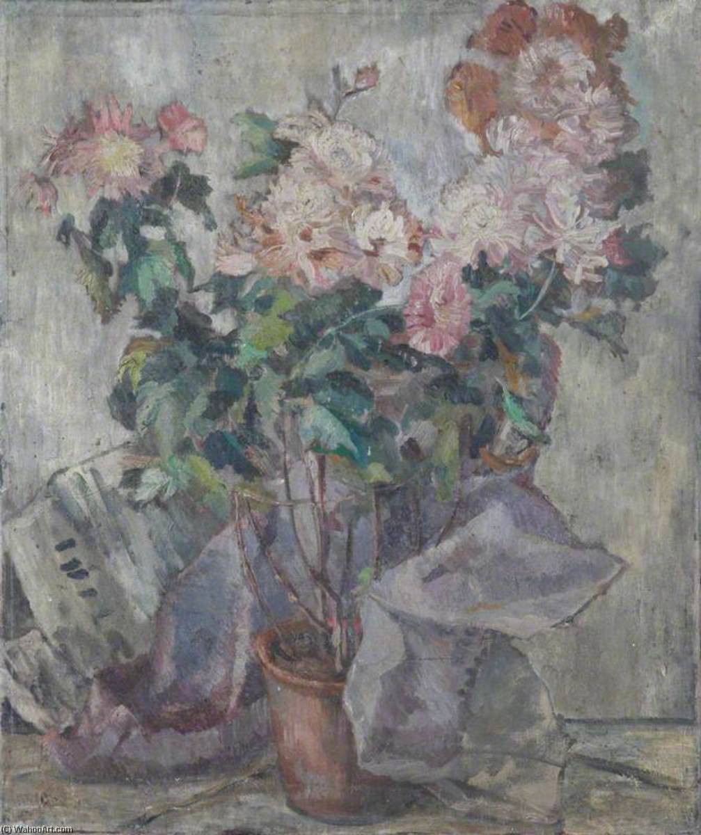 Study Of Pink Flowers In A Flower Pot — Evelyn Alice Clutton Brock