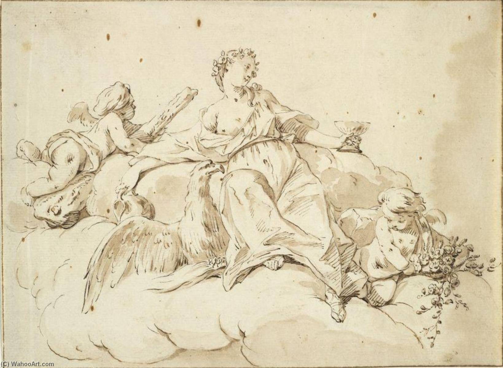 Figure Of A Woman With Cupids And Eagle — Charles-andré Van Loo