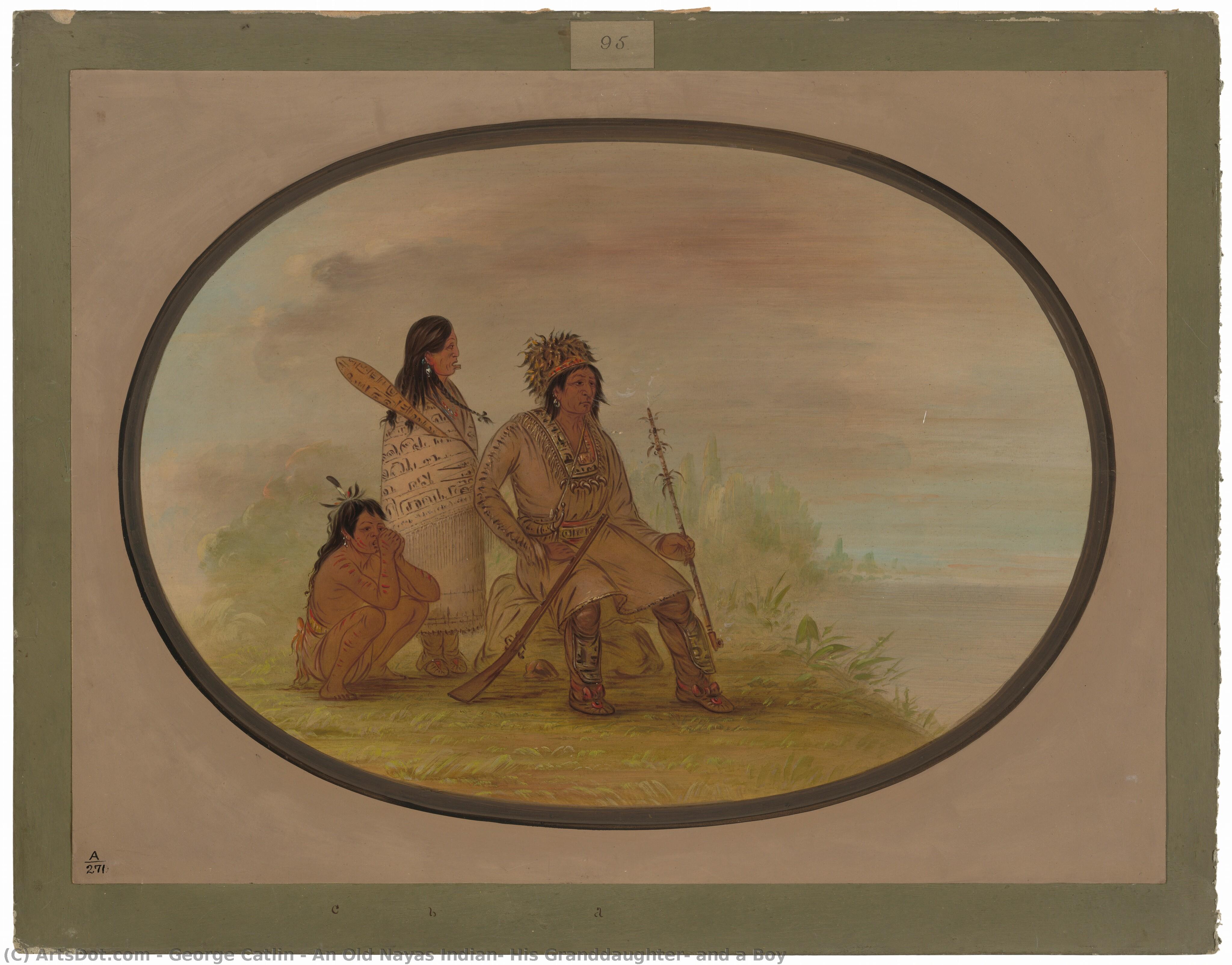 An Old Nayas Indian, His Granddaughter, And A Boy — George Catlin