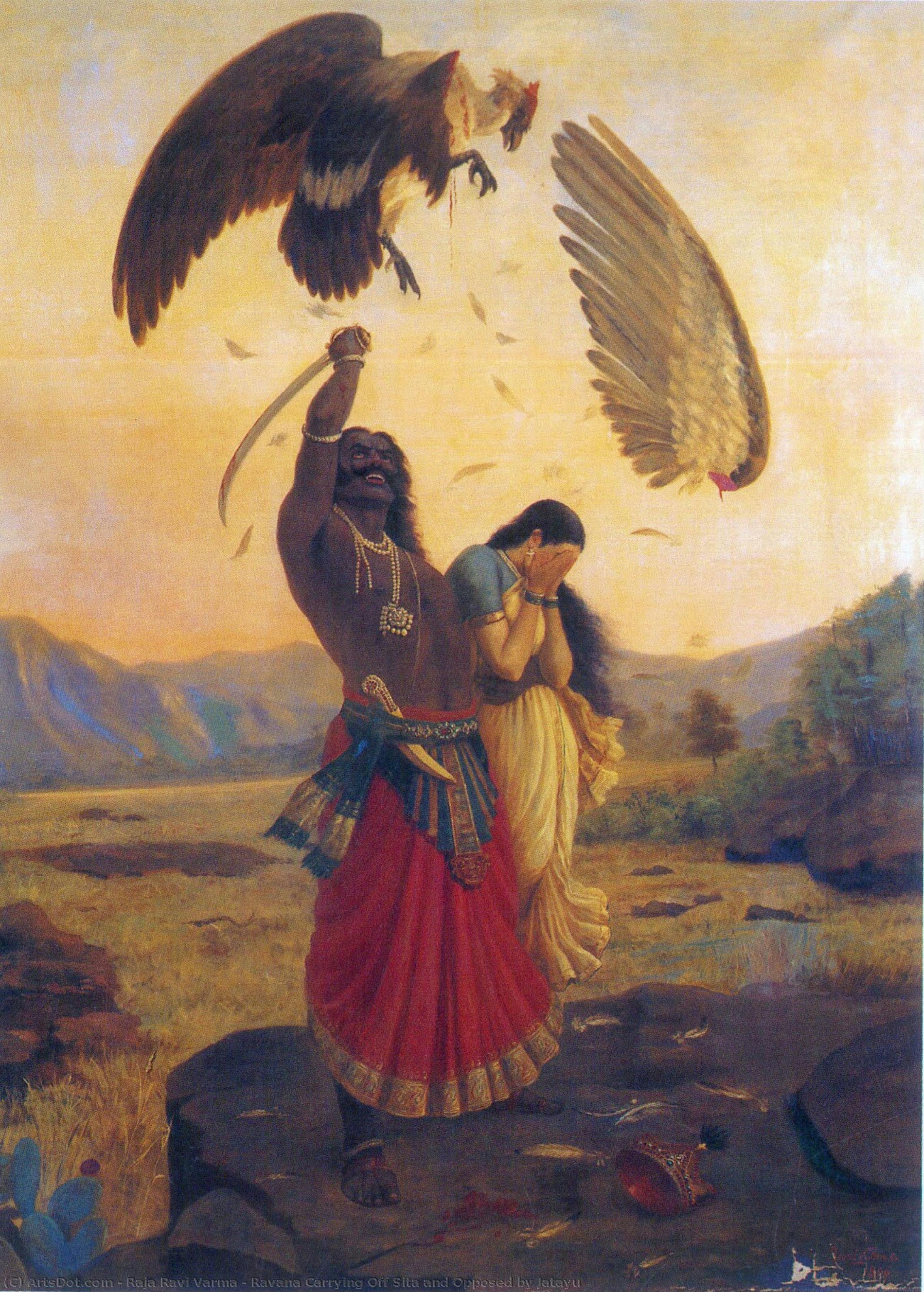 Ravana Carrying Off Sita And Opposed By Jatayu — Raja Ravi Varma