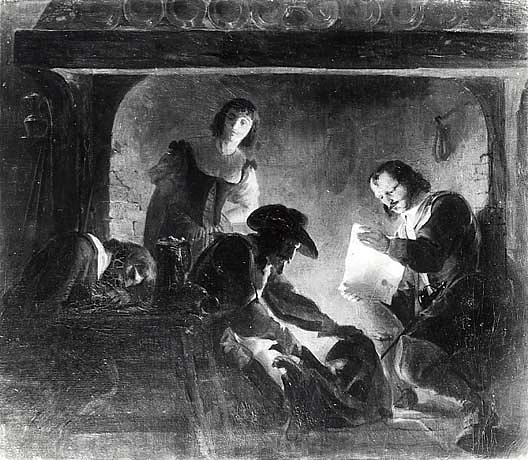 Cromwell Discovering The Letter Of Charles I At The Blue Boar Inn, Holborn, (painting) — Emanuel Gottlieb Leutze