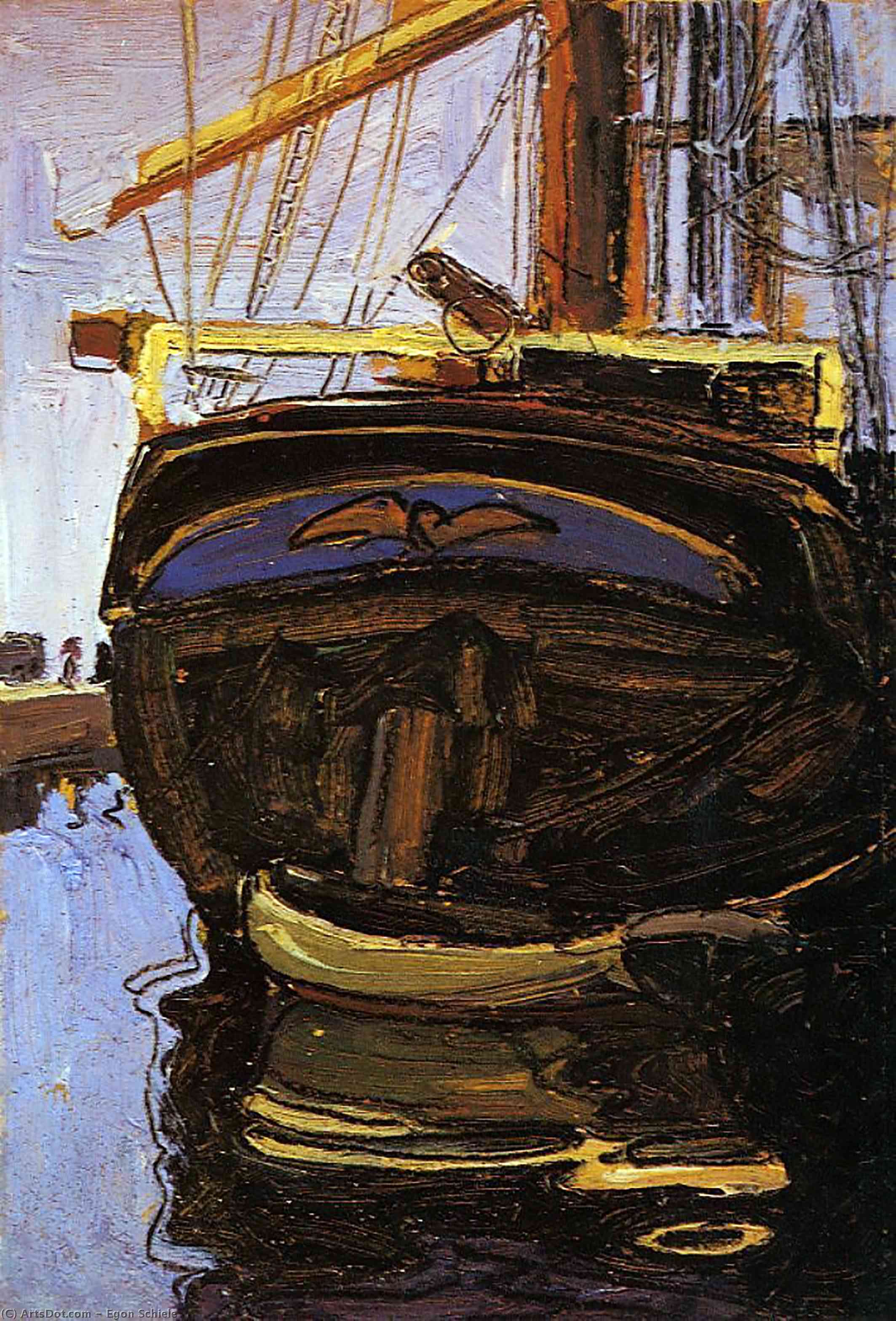 Sailing Ship With Dinghy — Egon Schiele