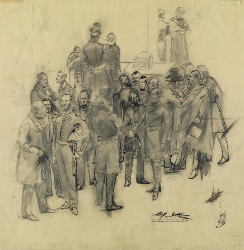 Dessin Préparatoire Au 'panorama Du Siècle', 'personnalités De La Révolution De 1848. Groupe Avec Le Général Cavaignac' — Alfred Stevens