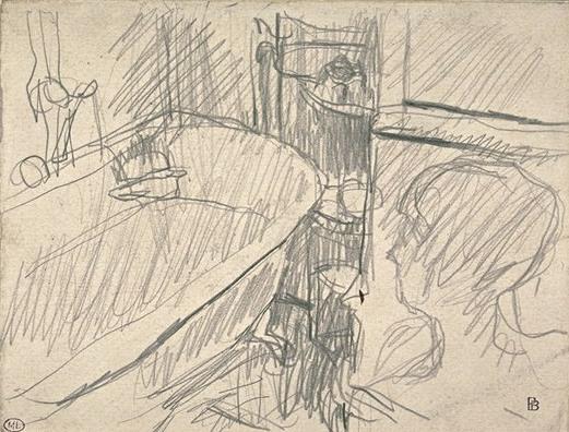 Inside A Bathroom, A Woman's Head Turned To The Left — Pierre Bonnard