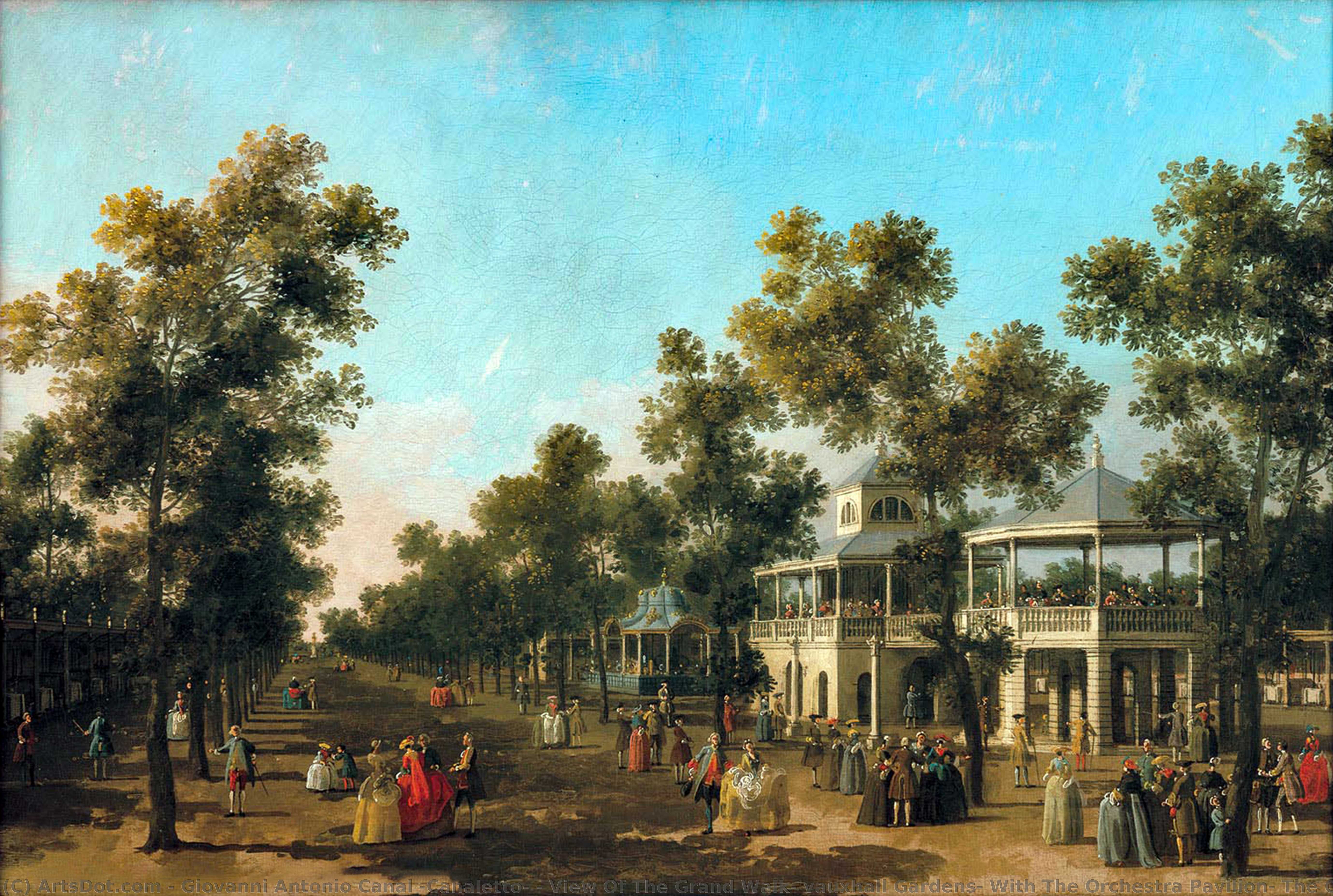 View Of The Grand Walk, Vauxhall Gardens, With The Orchestra Pavilion, The Organ House, The Turkish Dining Tent And The Statue Of Aurora — Canaletto