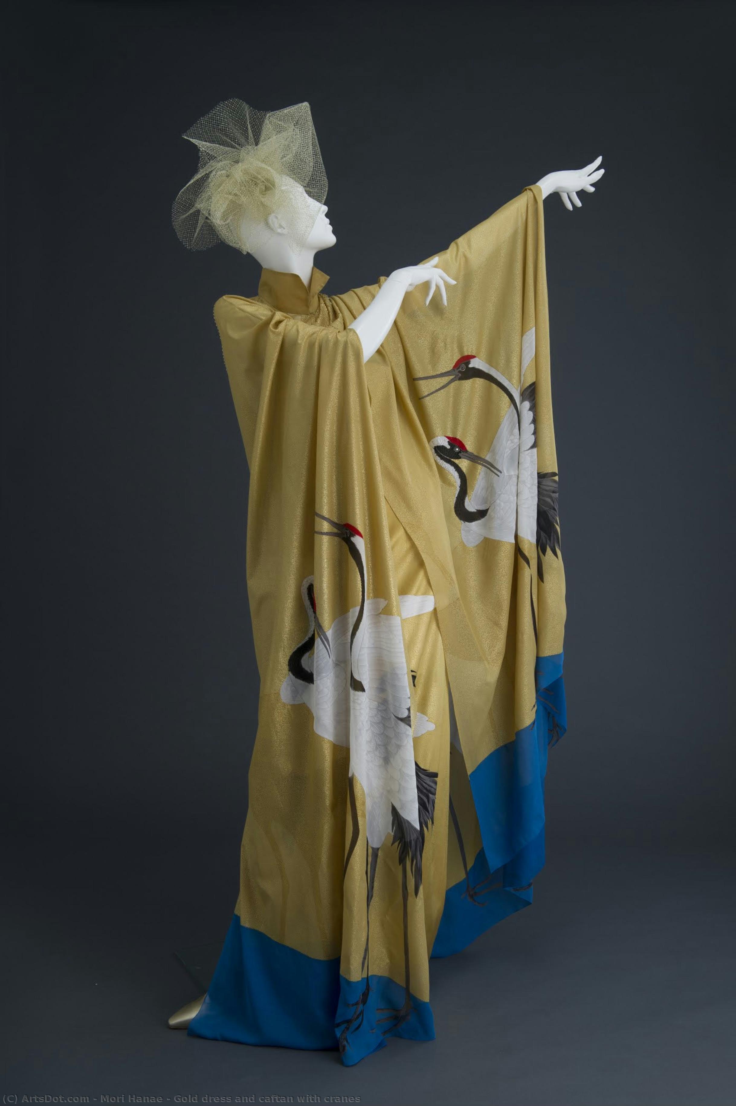 Gold Dress And Caftan With Cranes — Mori Hanae