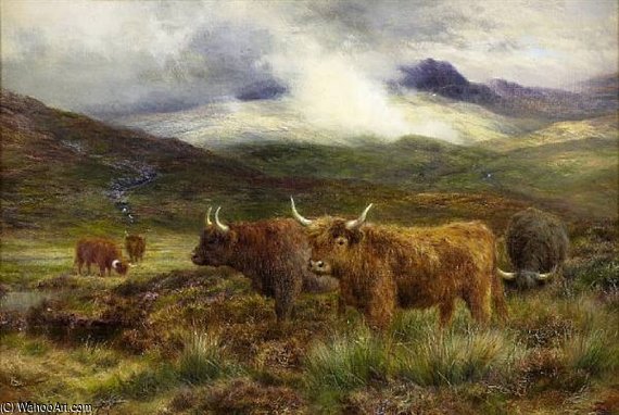 Highland Cattle In A Mountain Landscape — Louis Bosworth Hurt