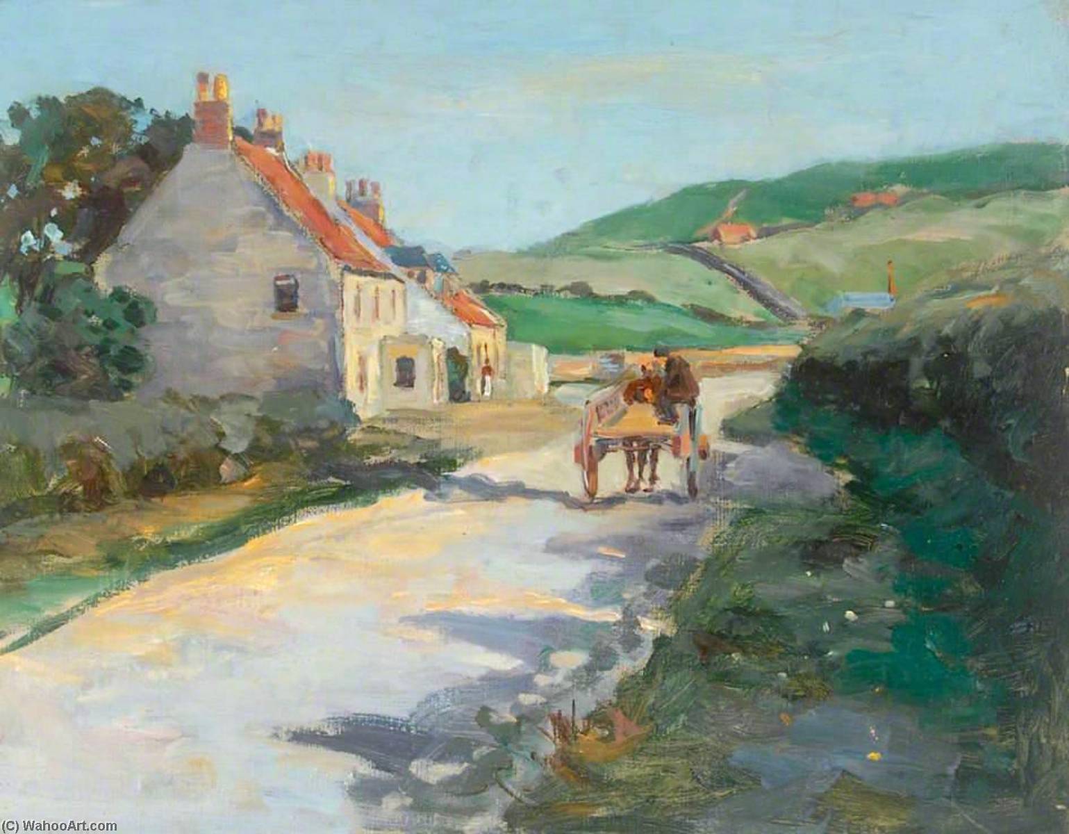 Horse, Cart And Cottages — William Henry Charlton