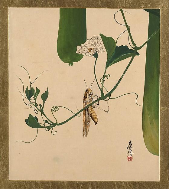 Lacquer Paintings Of Various Subjects Grasshopper On Gourd Vine — Shibata Zeshin