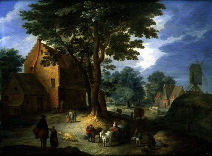 Village Scene With A Windmill — Joseph Van Bredael