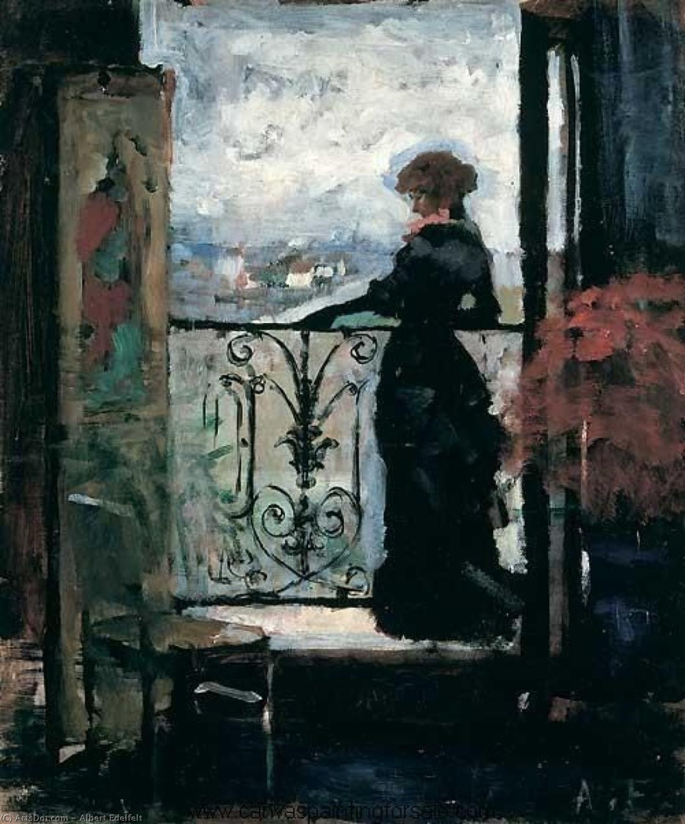 Lady On A Balcony (study) — Albert Edelfelt