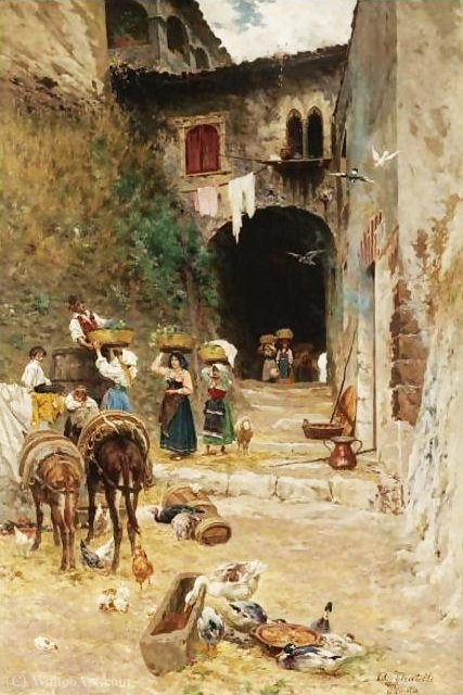 Girls Delivering Grapes To A Village — Aurelio Tiratelli