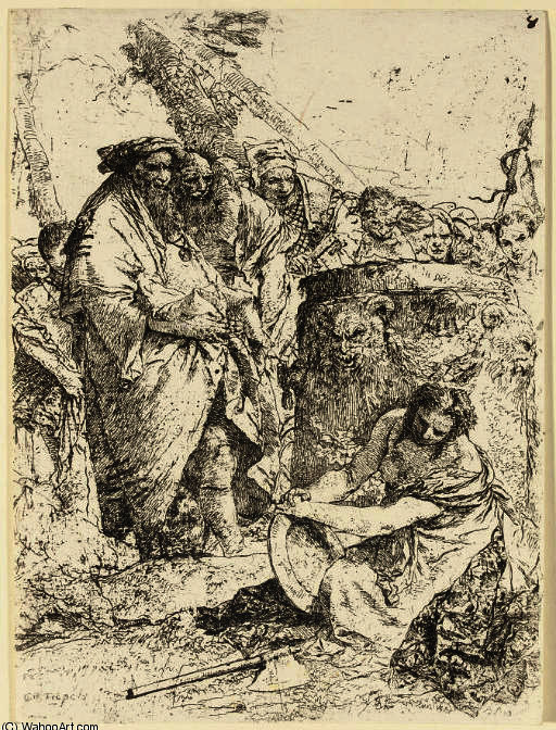 Woman Kneeling In Front Of Magicians And Other Figures — Giambattista Tiepolo