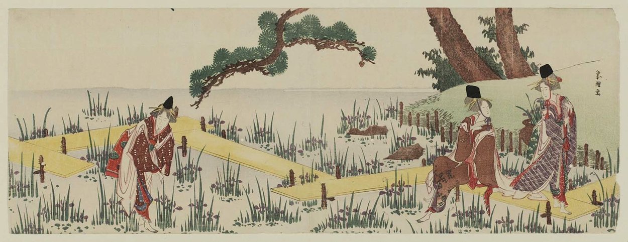 Women Imitating The Story Of Narihira At Yatsuhashi — Katsushika Hokusai