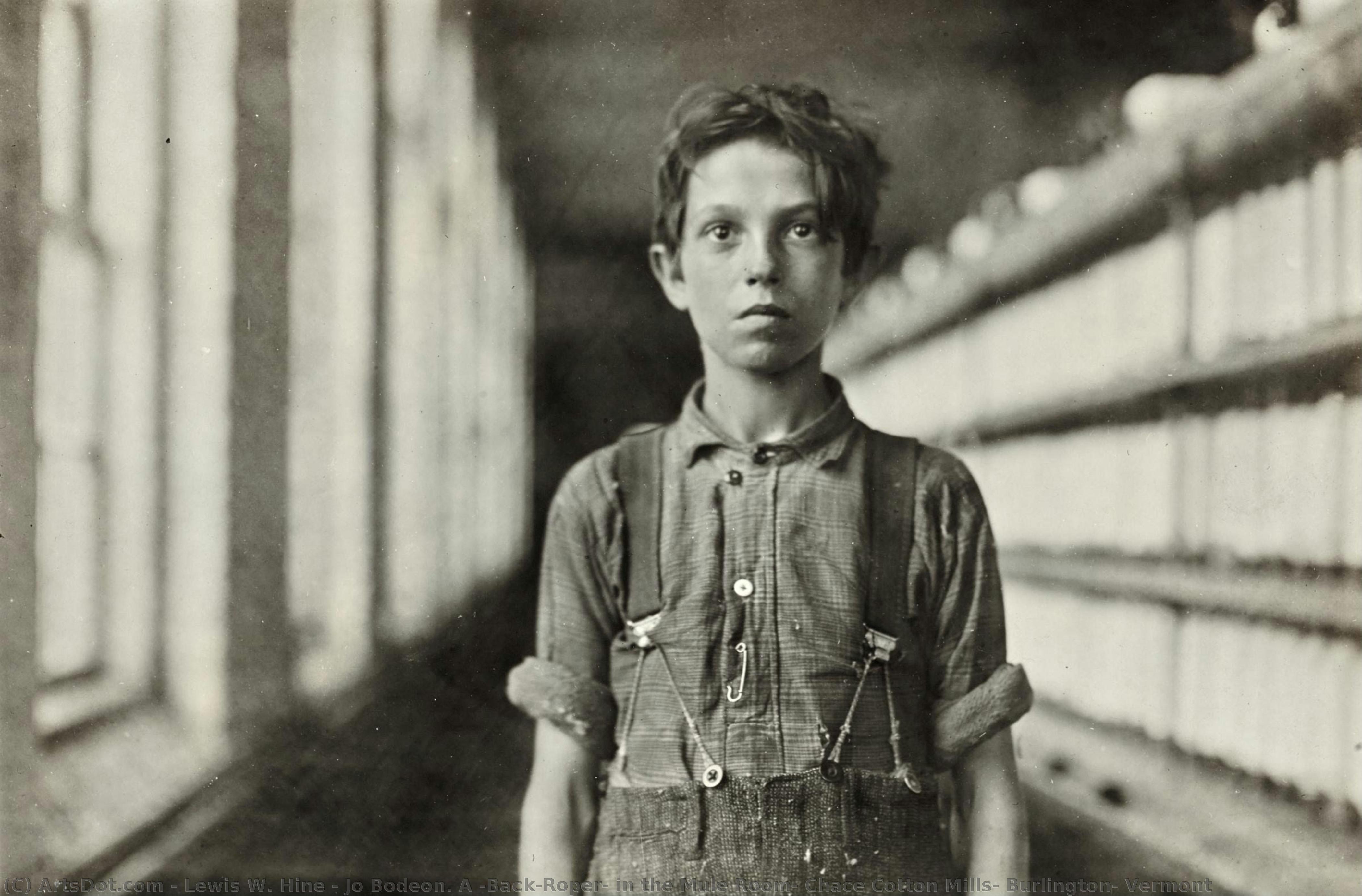 Jo Bodeon. A “back-roper” In The Mule Room, Chace Cotton Mills, Burlington, Vermont — Lewis Wickes Hine