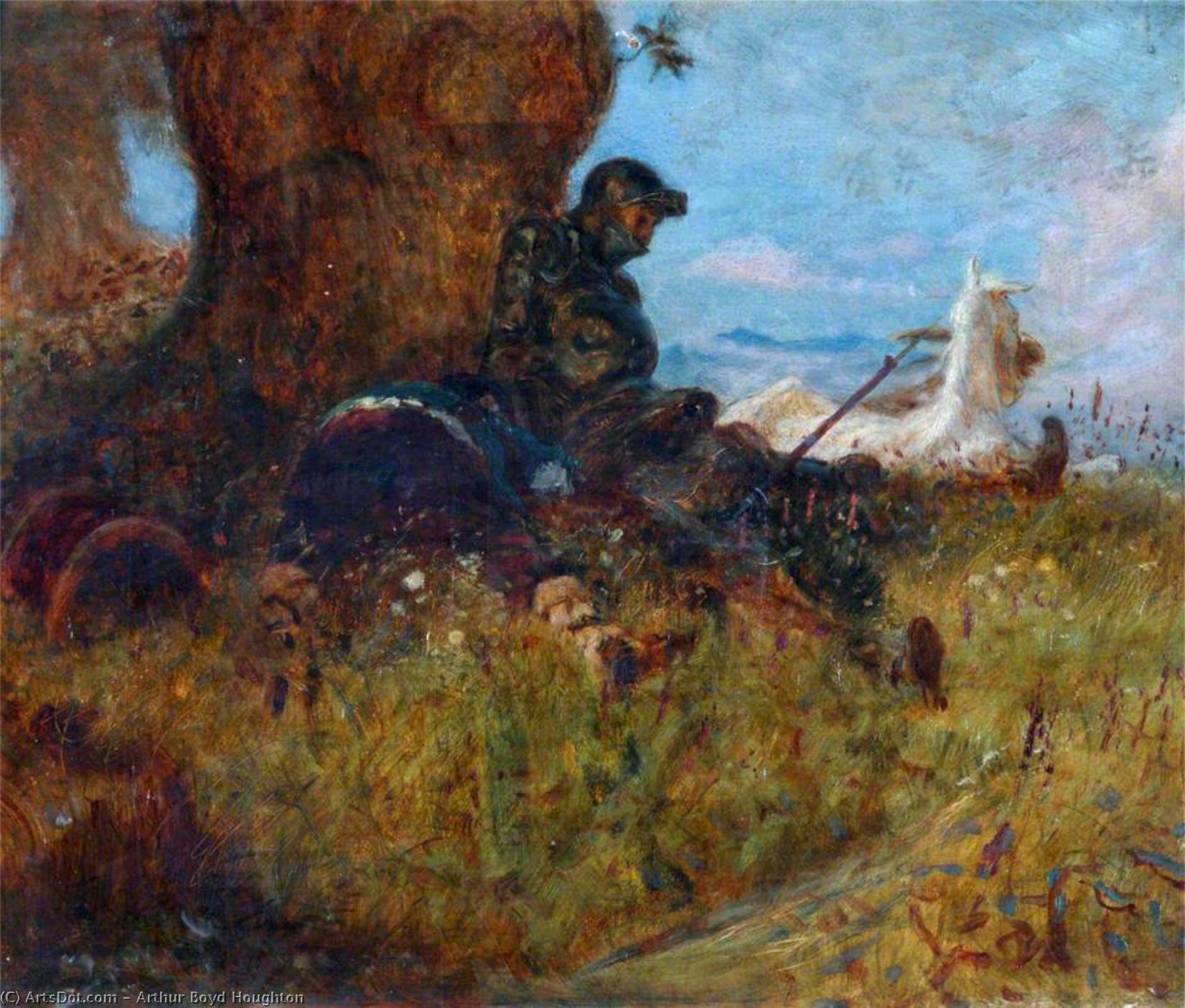 Don Quixote And Rosinante Reposing Under A Tree — Arthur Boyd Houghton